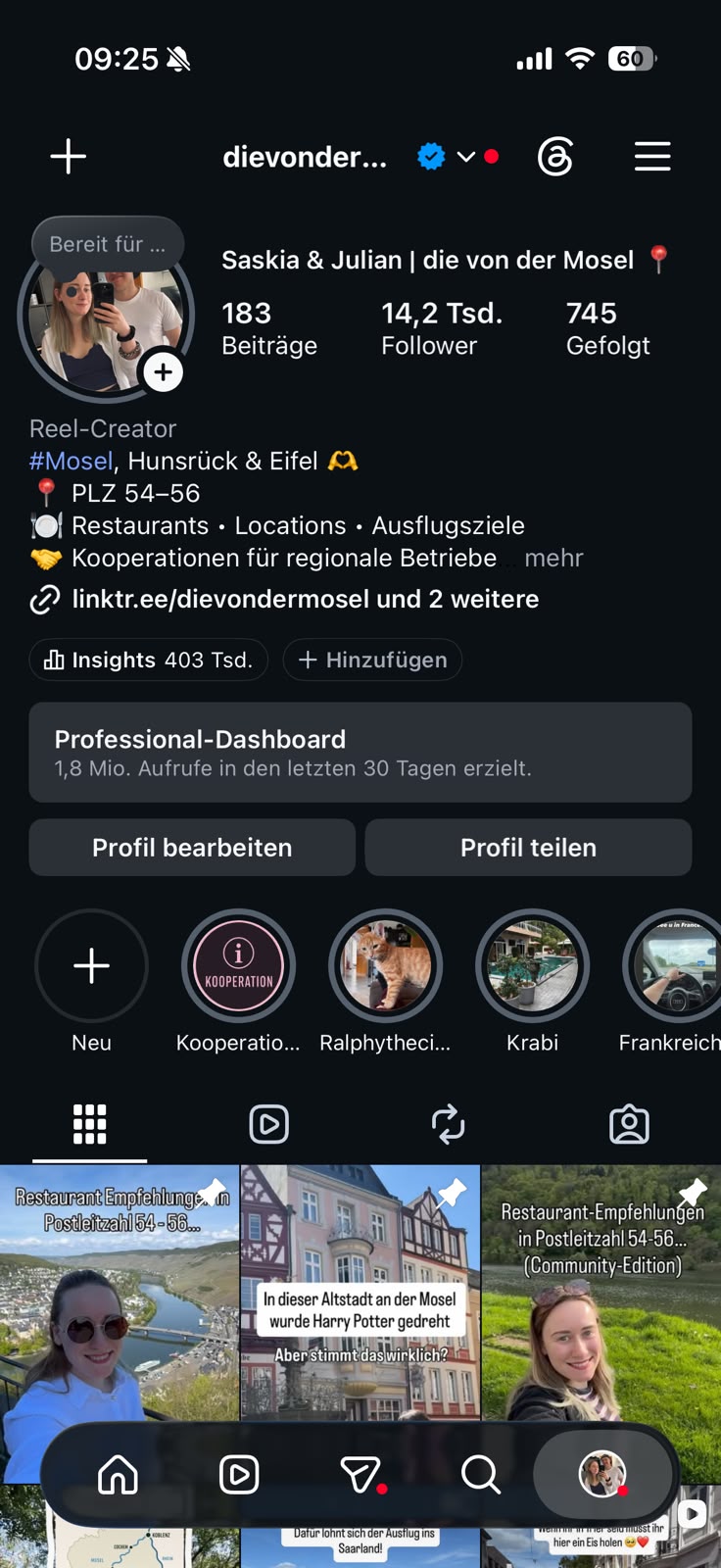 Instagram-Profil @dievondermosel mit über 15.000 regionalen Followern aus Mosel, Eifel und Hunsrück